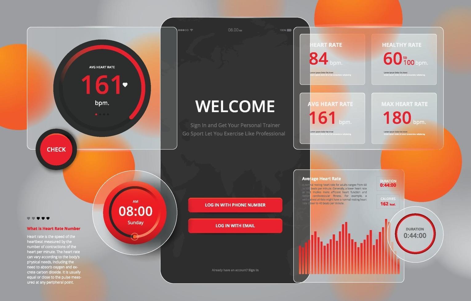 Glassmorphism UI UX Mobile Phone Mockup Template vector