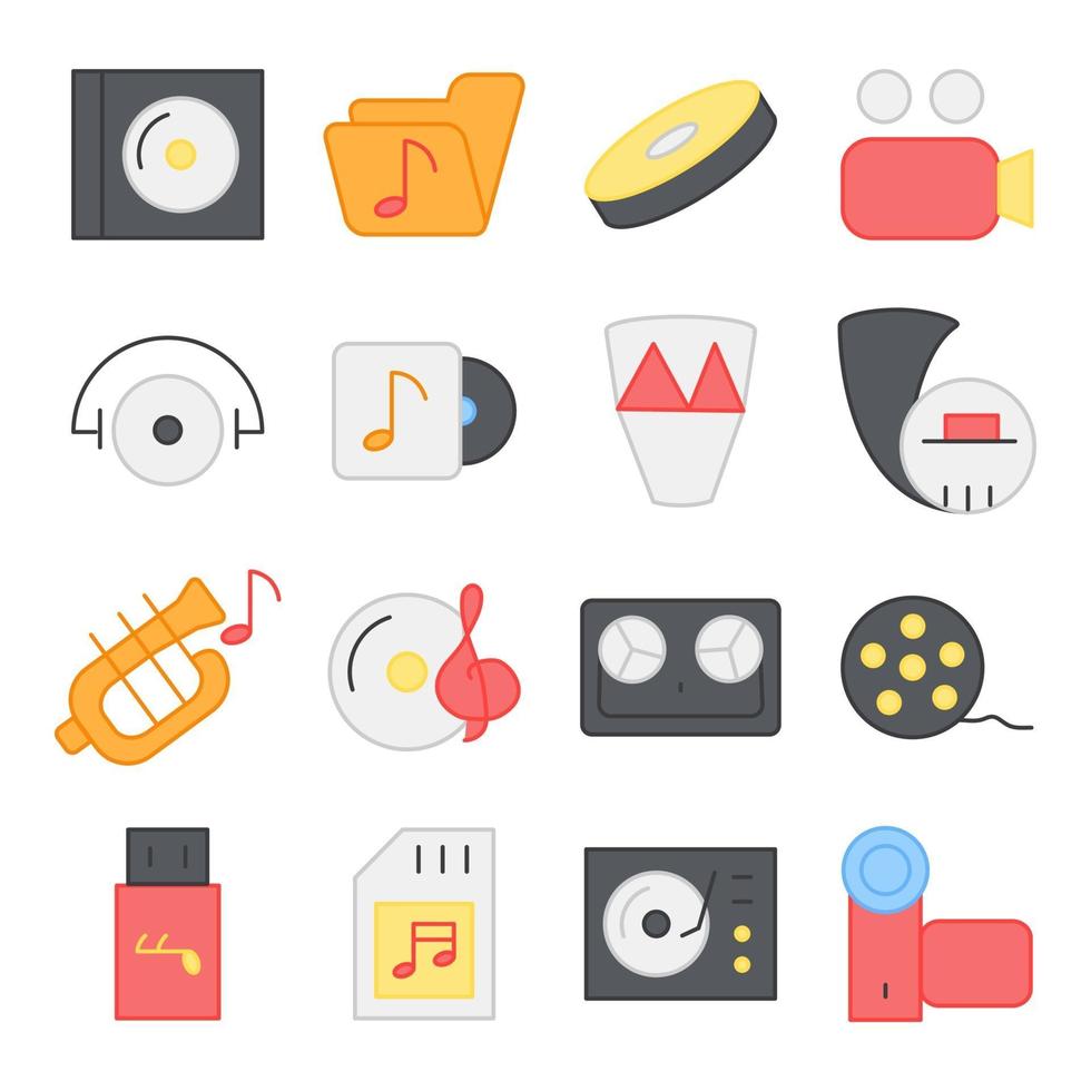 paquete de iconos planos de herramientas de música vector