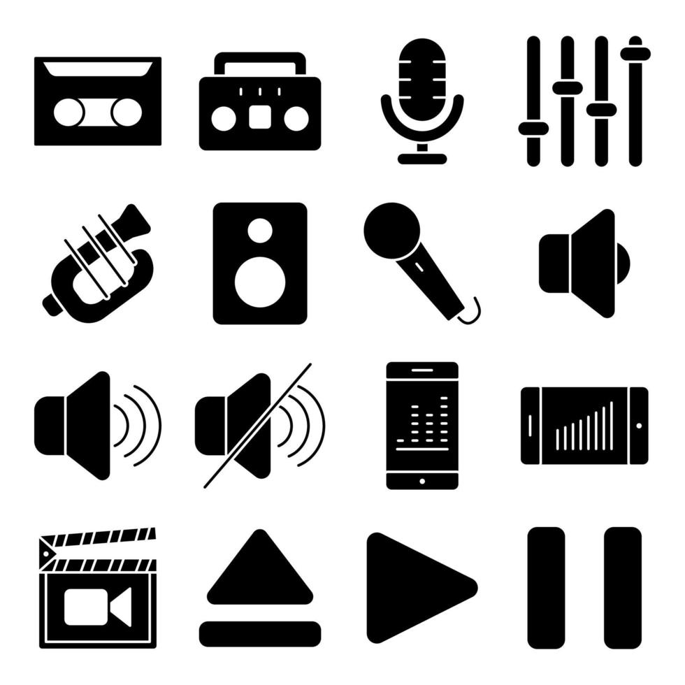 paquete de iconos de música sólida vector