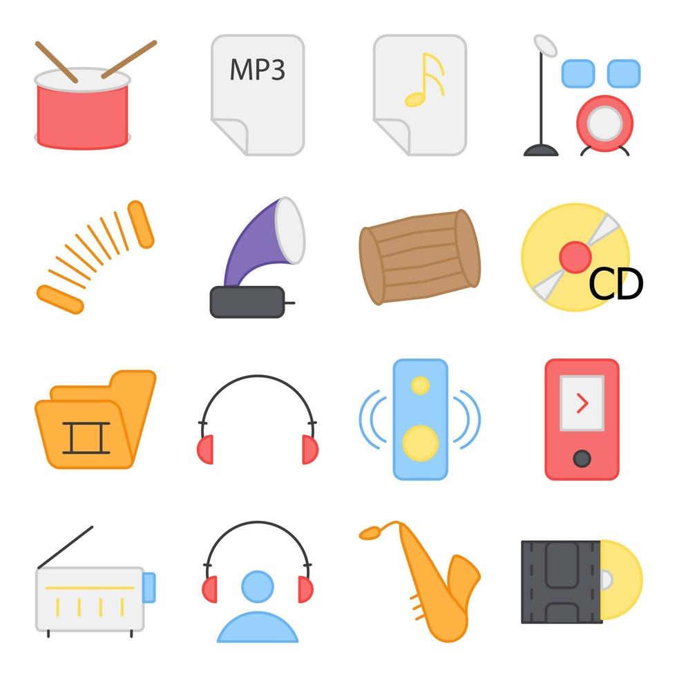 paquete de iconos planos de instrumentos musicales vector