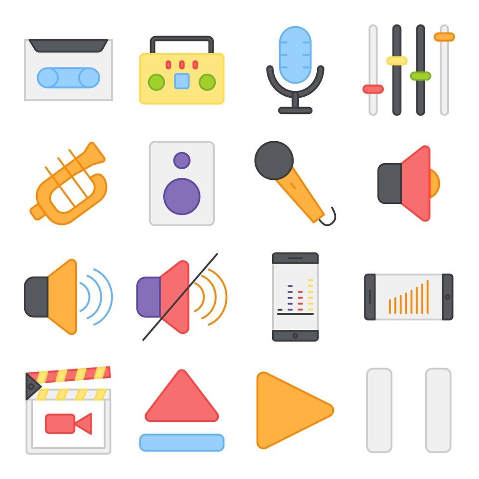 paquete de iconos planos de música vector