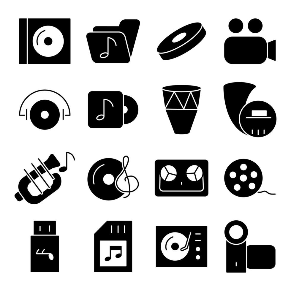 paquete de herramientas de música iconos sólidos vector