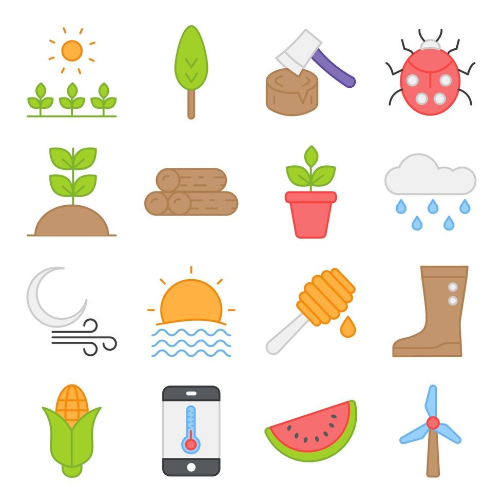 Pack of Nature and Agriculture Flat Icons vector
