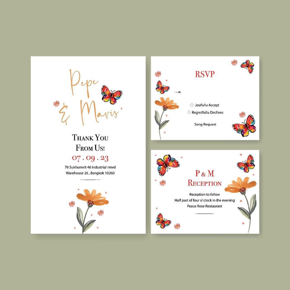 Plantilla de tarjeta de boda con pincel floral diseño de concepto acuarela vector