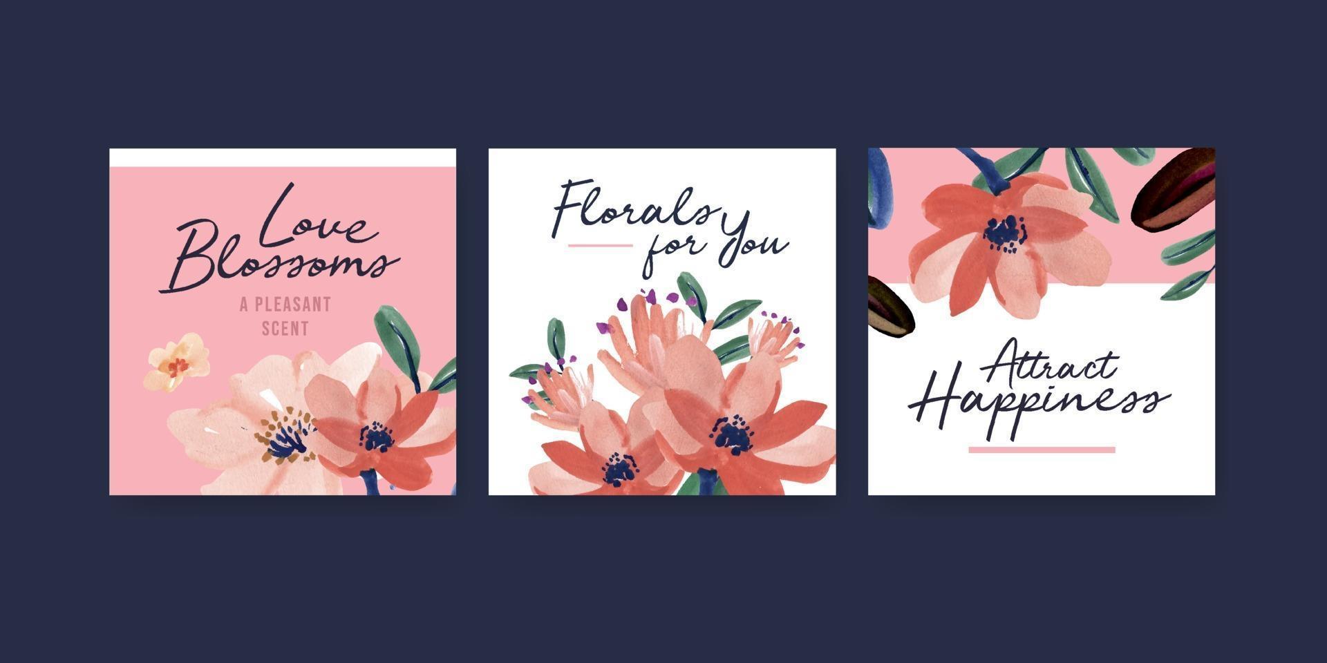 Plantilla de publicidad con pincel floral diseño de concepto acuarela vector