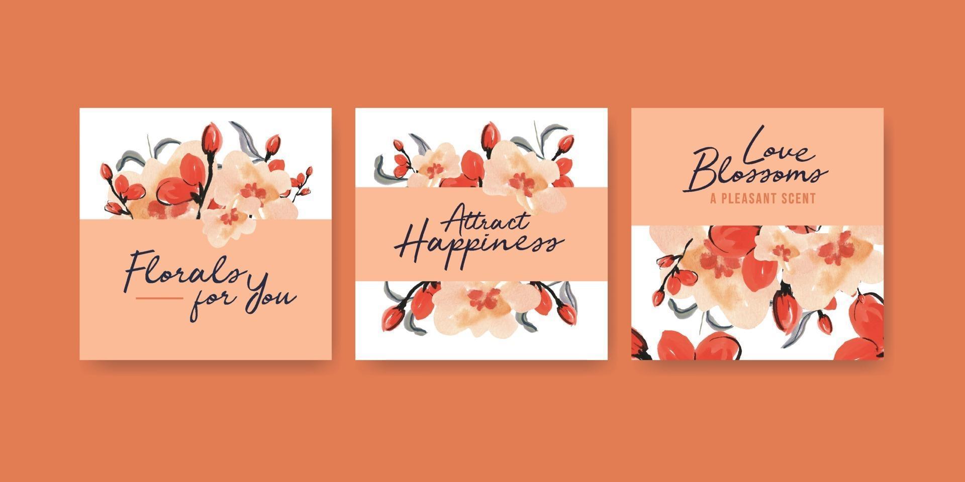 Advertise template with brush florals concept design watercolor vector