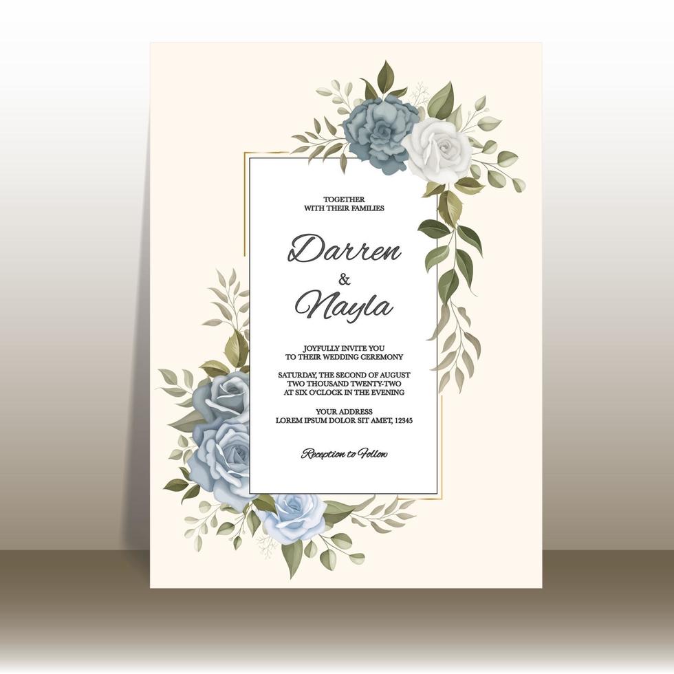 Plantilla de tarjeta de invitación de boda floral de lujo y elegante vector