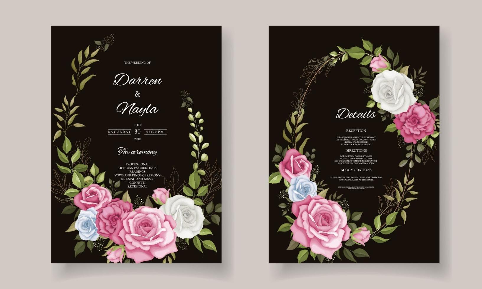 Luxury and elegant floral wedding invitation card vector