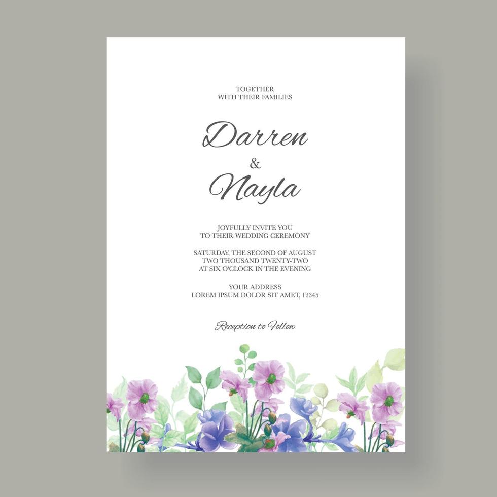 hermosa tarjeta de invitación de boda floral acuarela vector