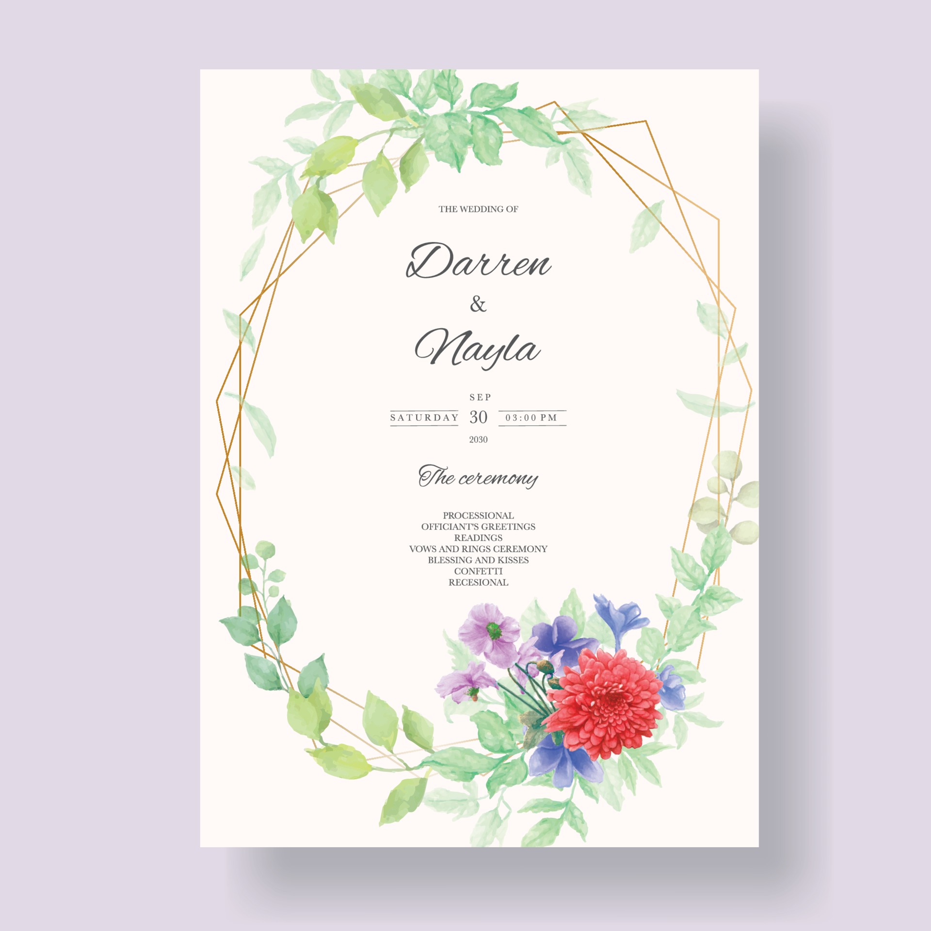 Floral wedding invitation template set with elegant flower watercolor Floral wedding invitation template set with elegant flower watercolor