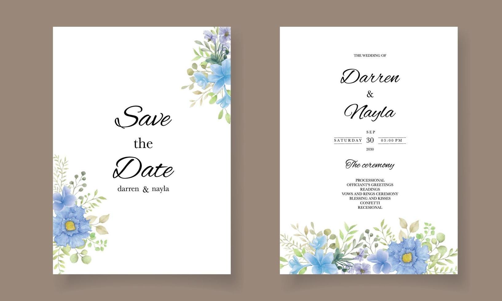 elegante invitación de boda con flor de acuarela vector