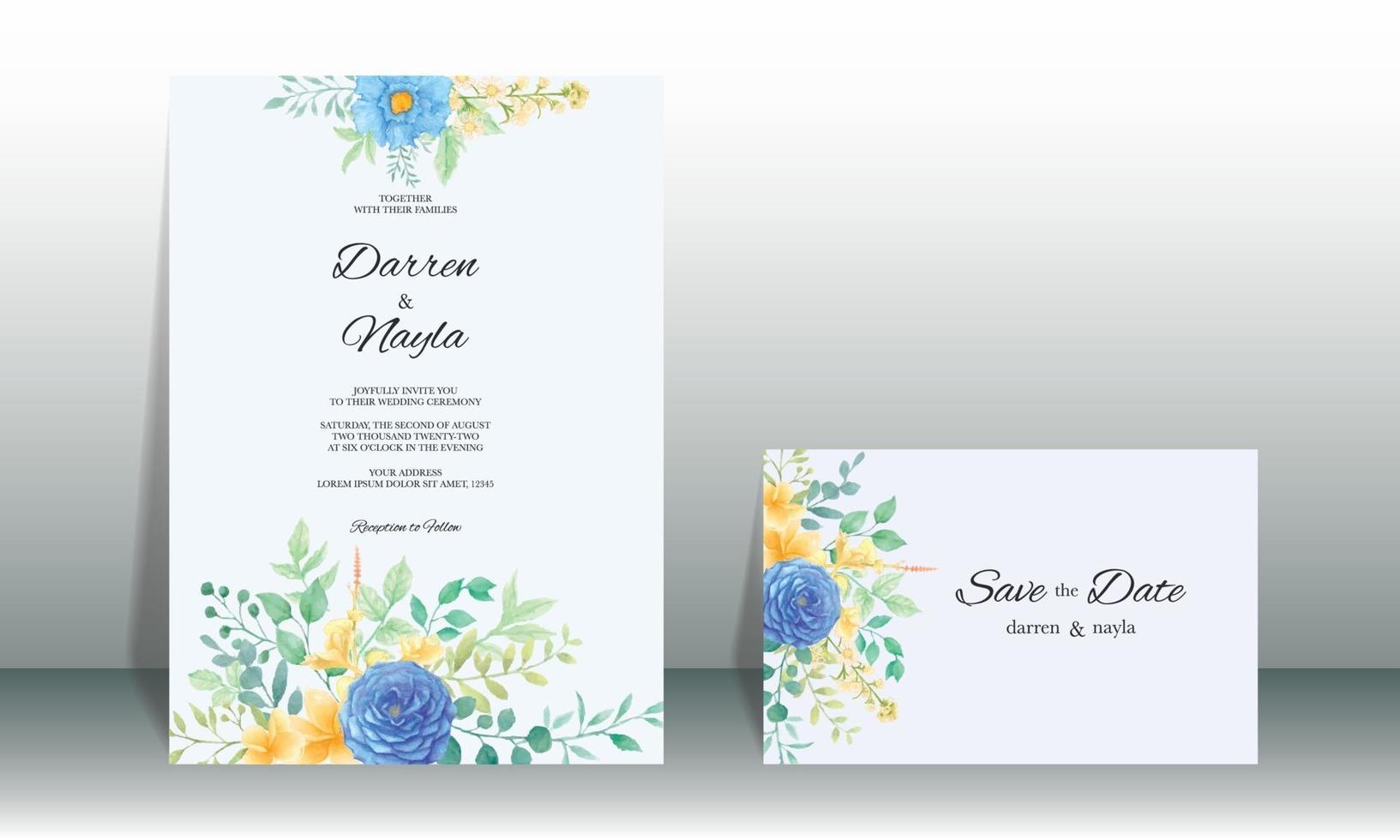 Beautiful floral watercolor wedding invitation card template vector