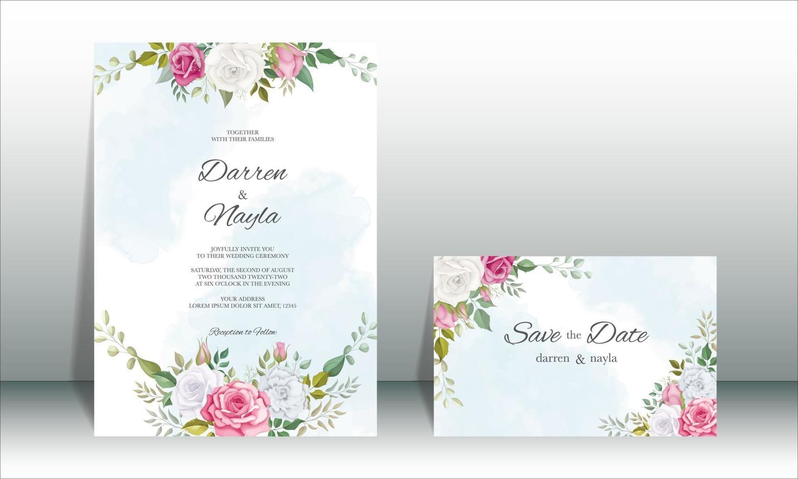 Beautiful floral wedding invitation card template design vector