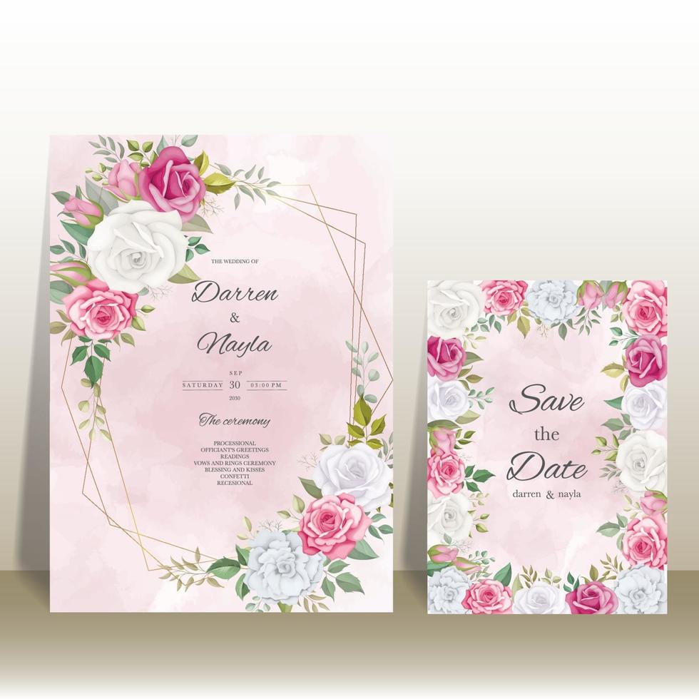 Beautiful floral wedding invitation card template design vector