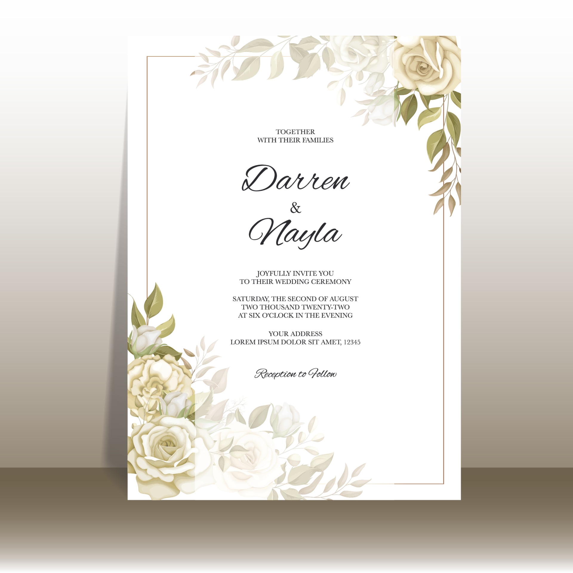 Romantic wedding invitation card template 3360770 Vector Art at Vecteezy