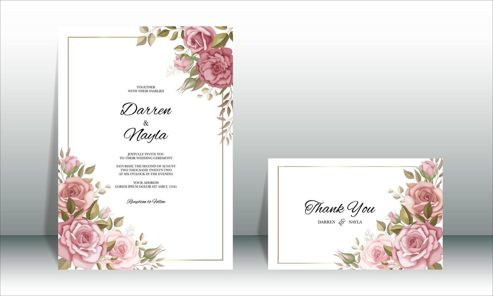 hermosa invitación de boda con adorno de rosa vector