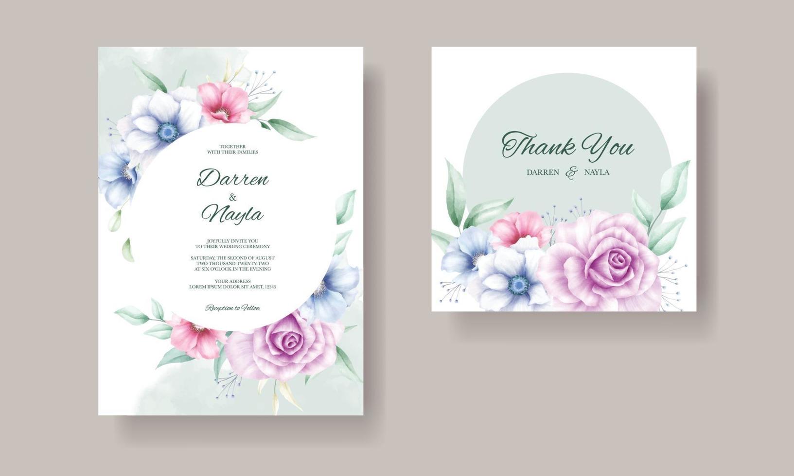 elegante y lujosa tarjeta de invitación de boda floral acuarela vector