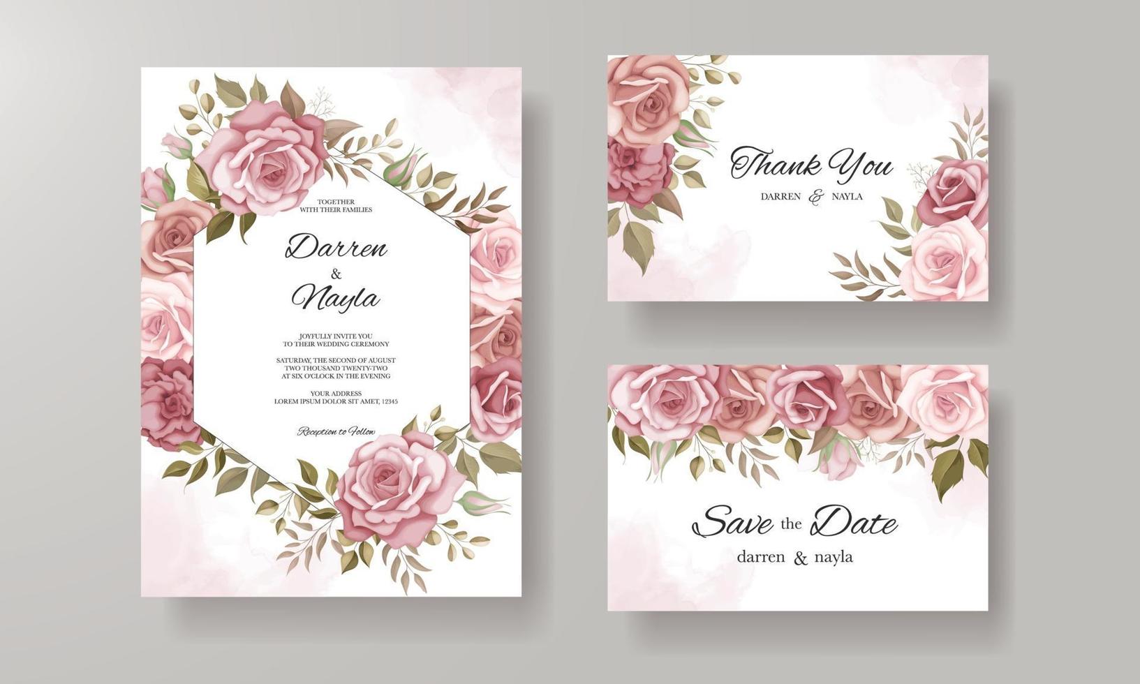 Beautiful wedding invitation with rose ornament vector