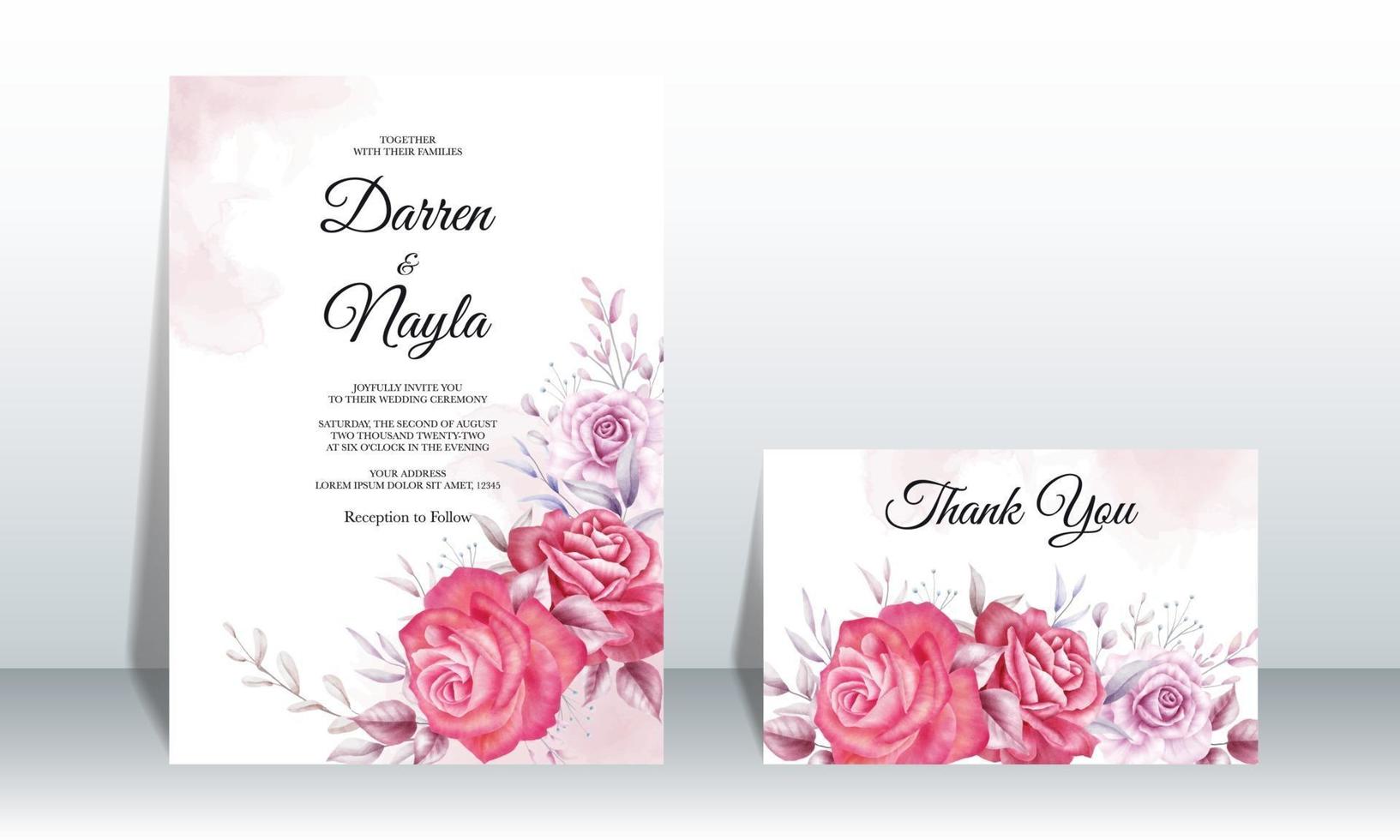 Beautiful wedding invitation card with watercolor flowers vector