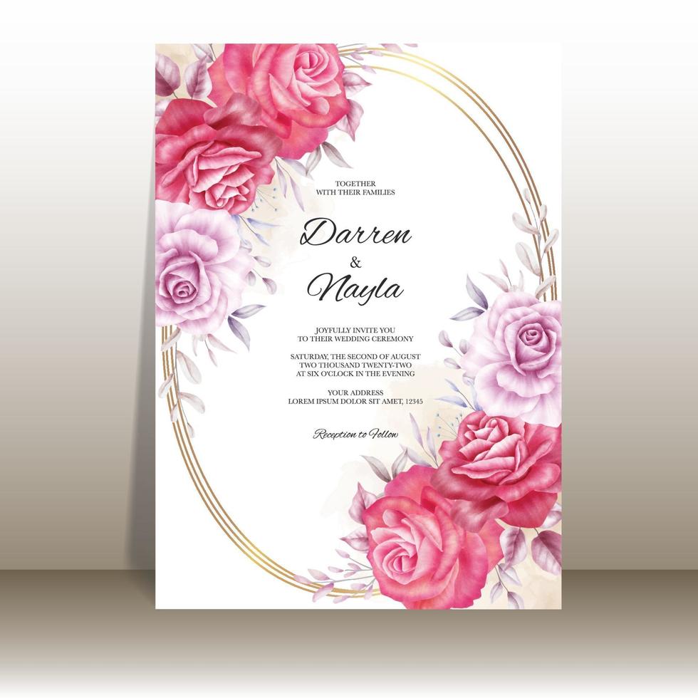 Beautiful wedding invitation card with watercolor flowers vector