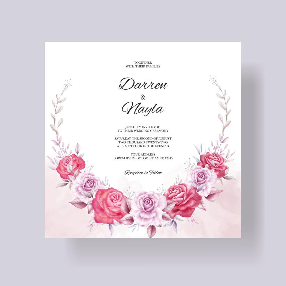 hermosa tarjeta de invitación de boda con flores de acuarela vector