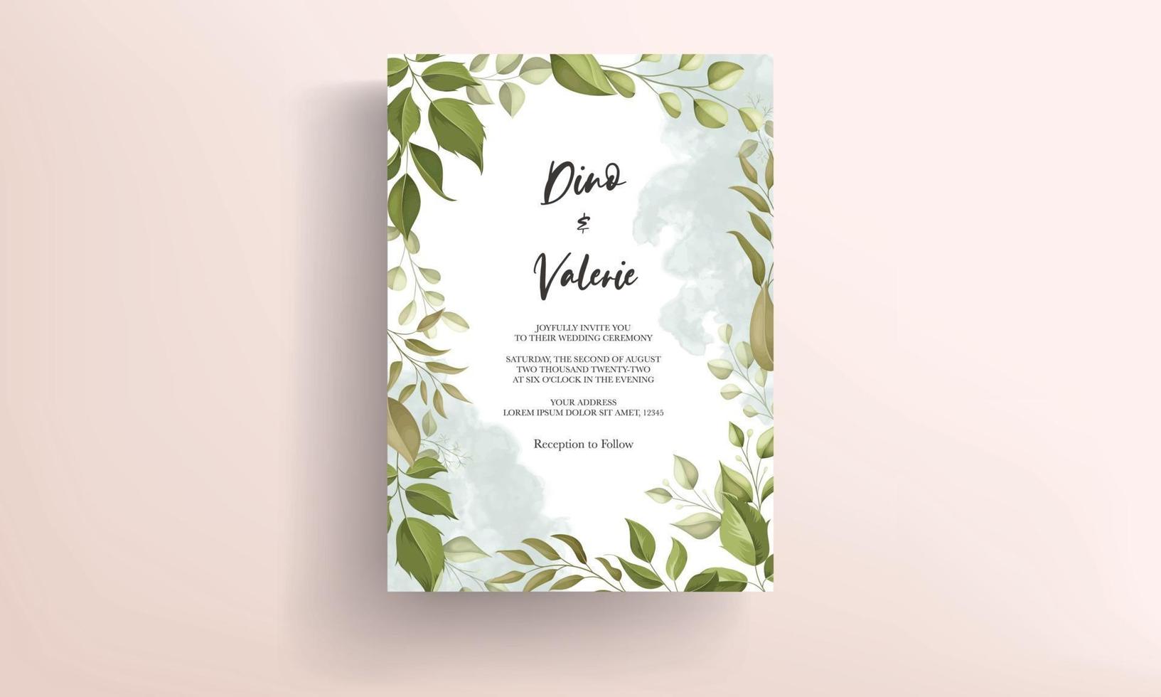 Beautiful wedding invitation card with leaf decoration vector