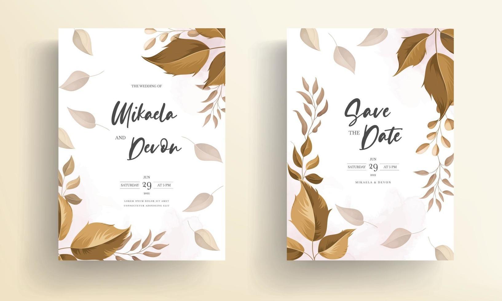 Beautiful wedding invitation card with leaf decoration vector