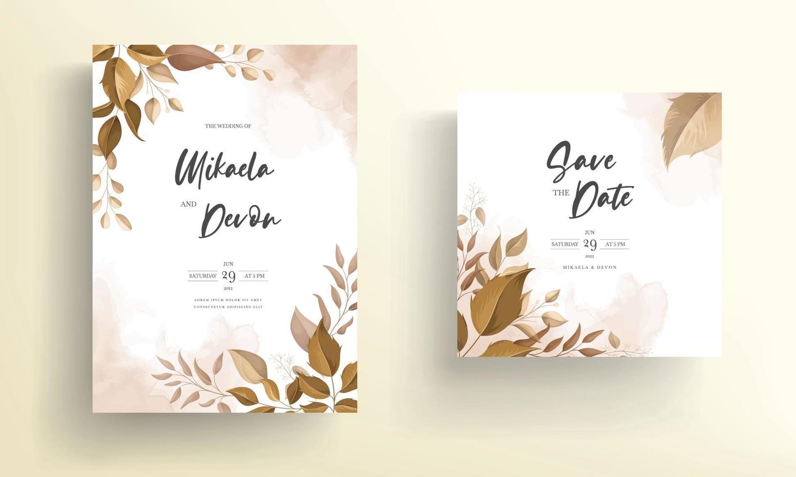 Beautiful wedding invitation card with leaf decoration vector