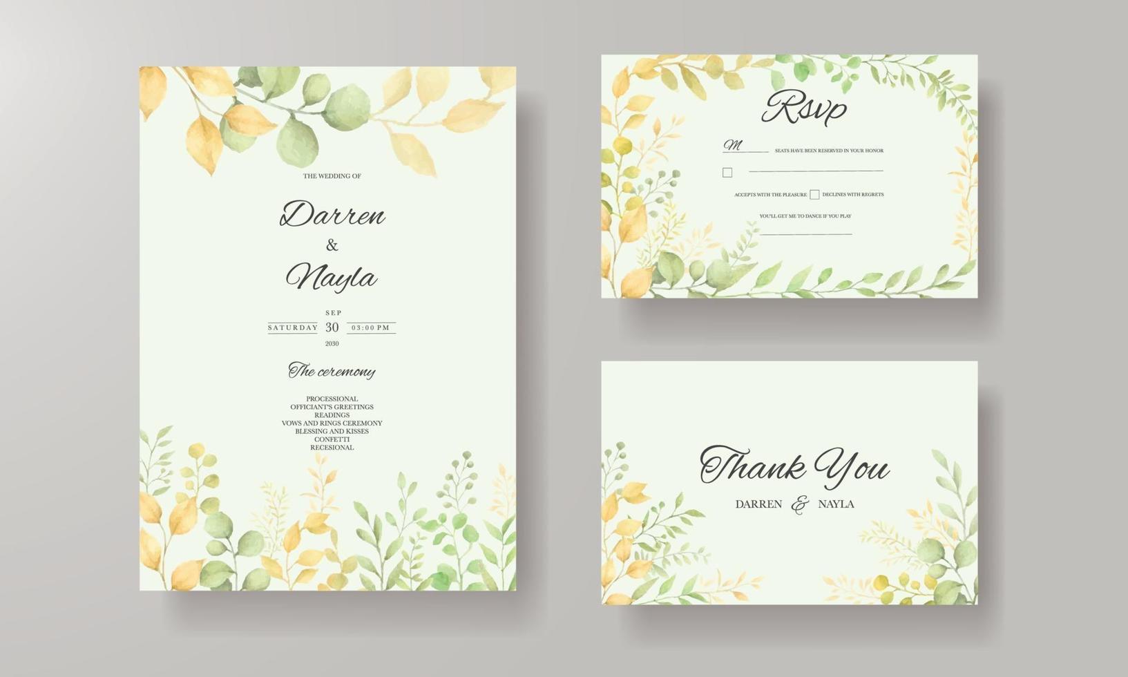 Beautiful floral watercolor wedding invitation card vector