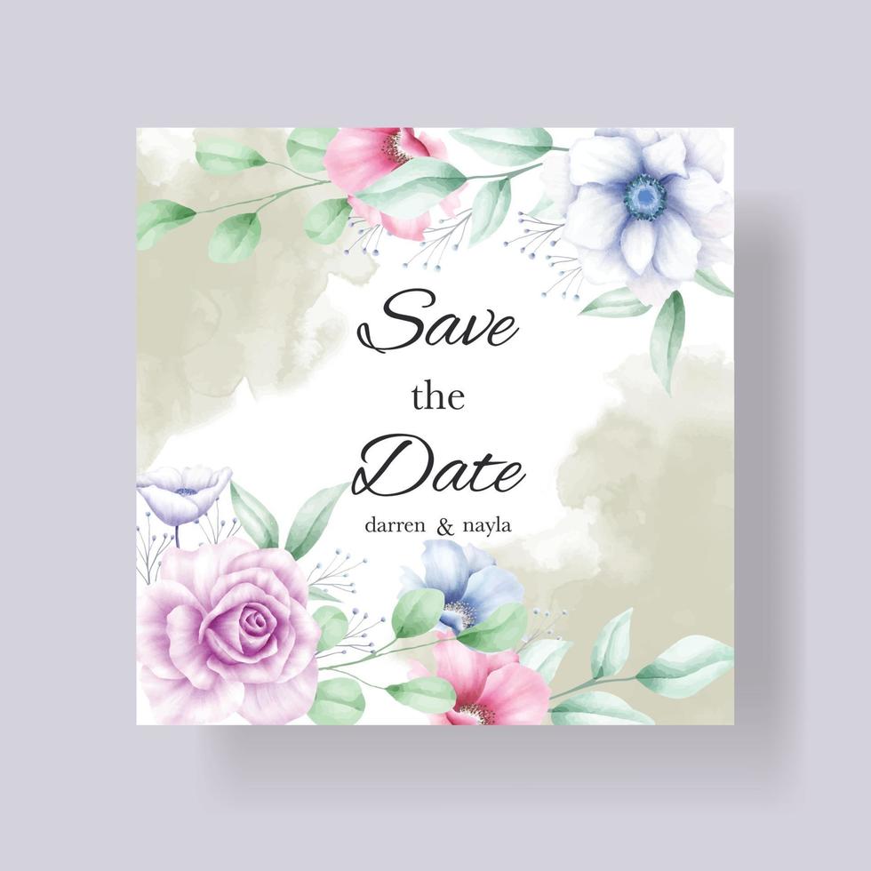 elegante y lujosa tarjeta de invitación de boda floral acuarela vector