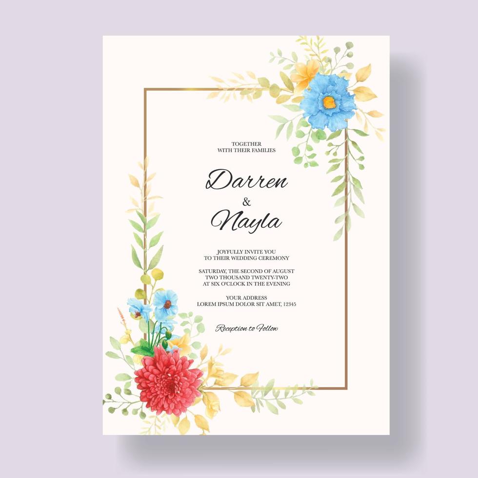 Beautiful floral watercolor wedding invitation card template vector