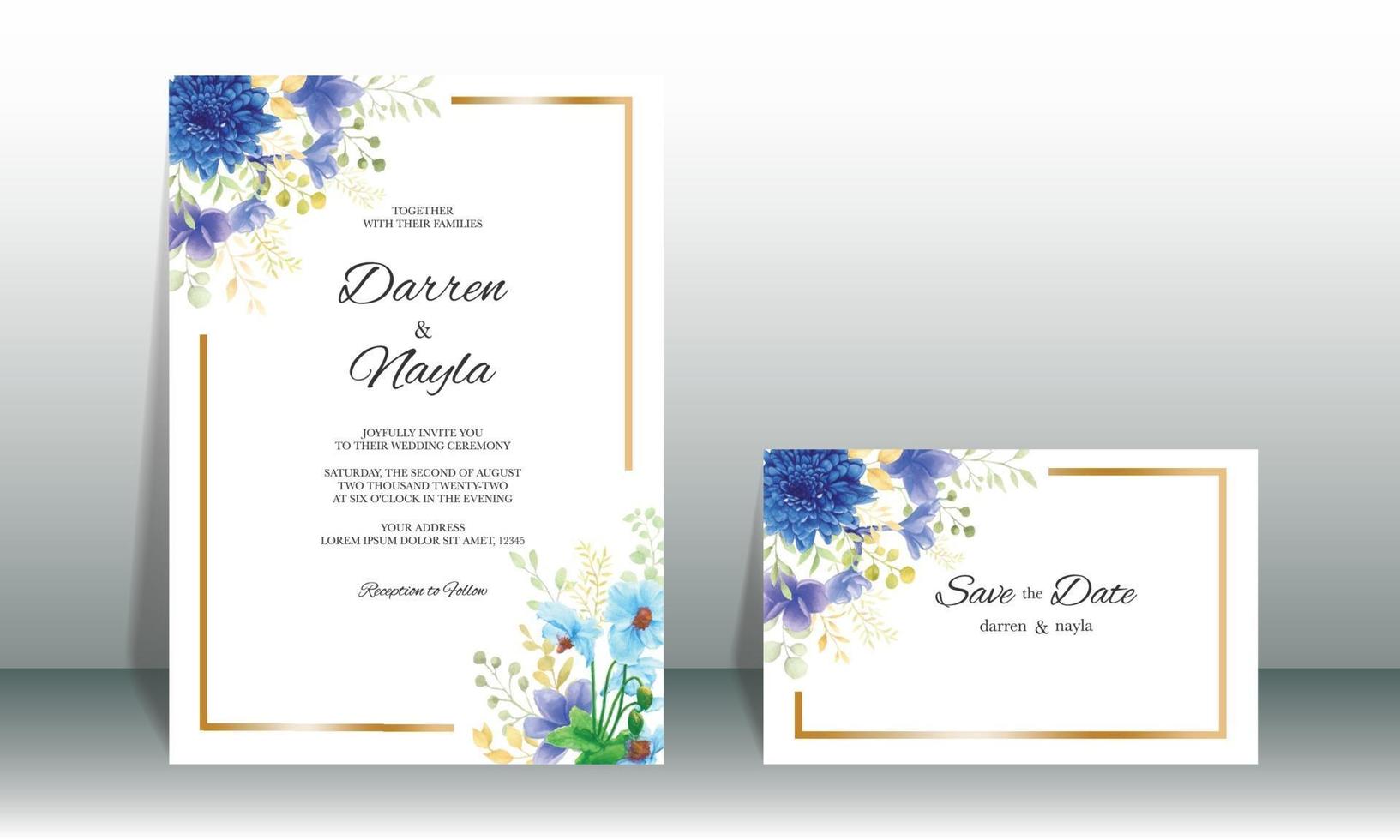 hermosa tarjeta de invitación de boda floral acuarela vector