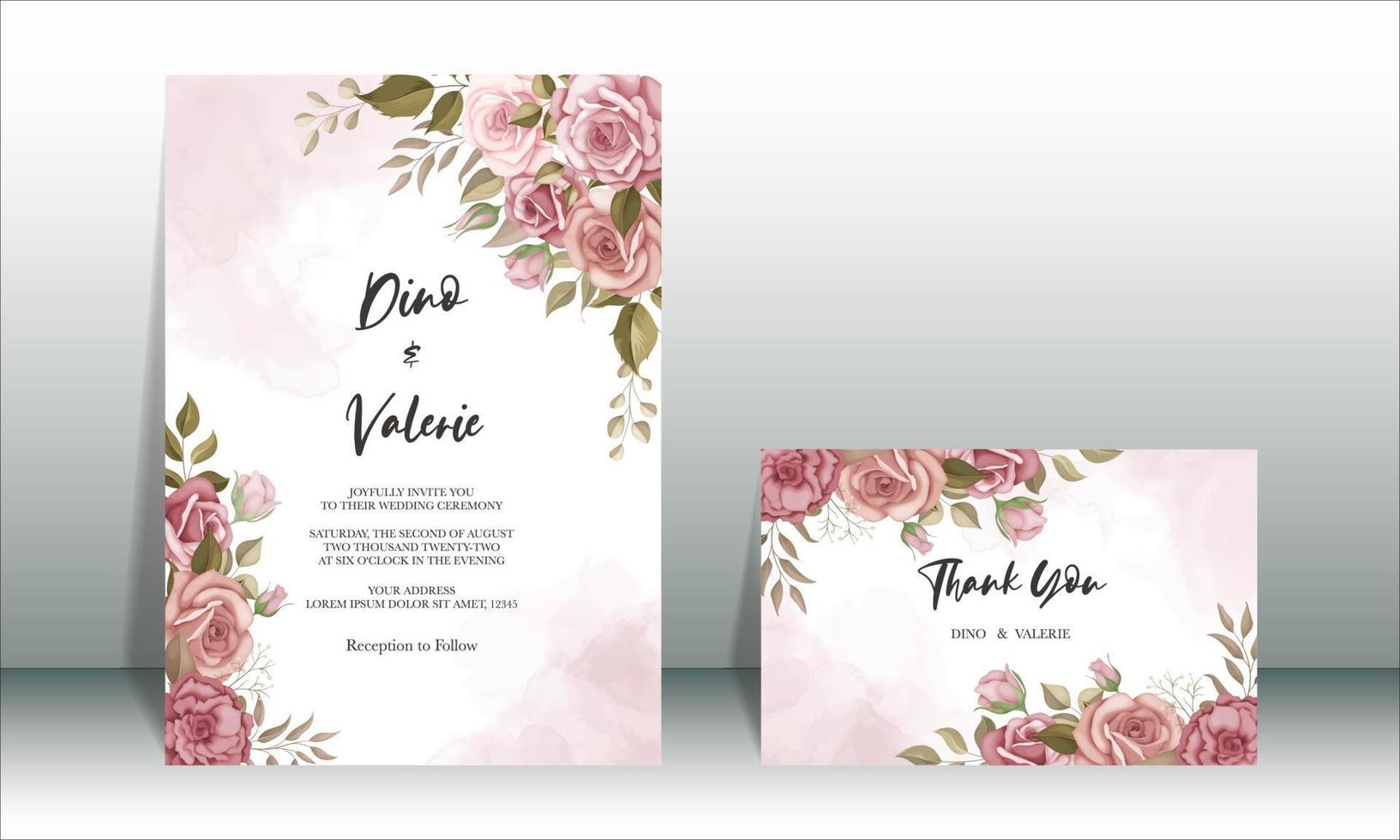 Beautiful wedding invitation card with rose decoration vector