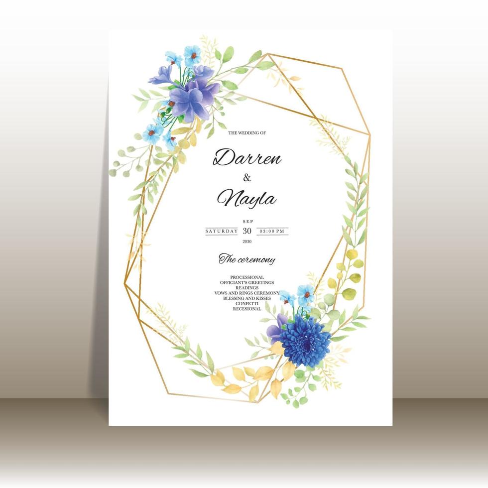Beautiful floral watercolor wedding invitation card vector