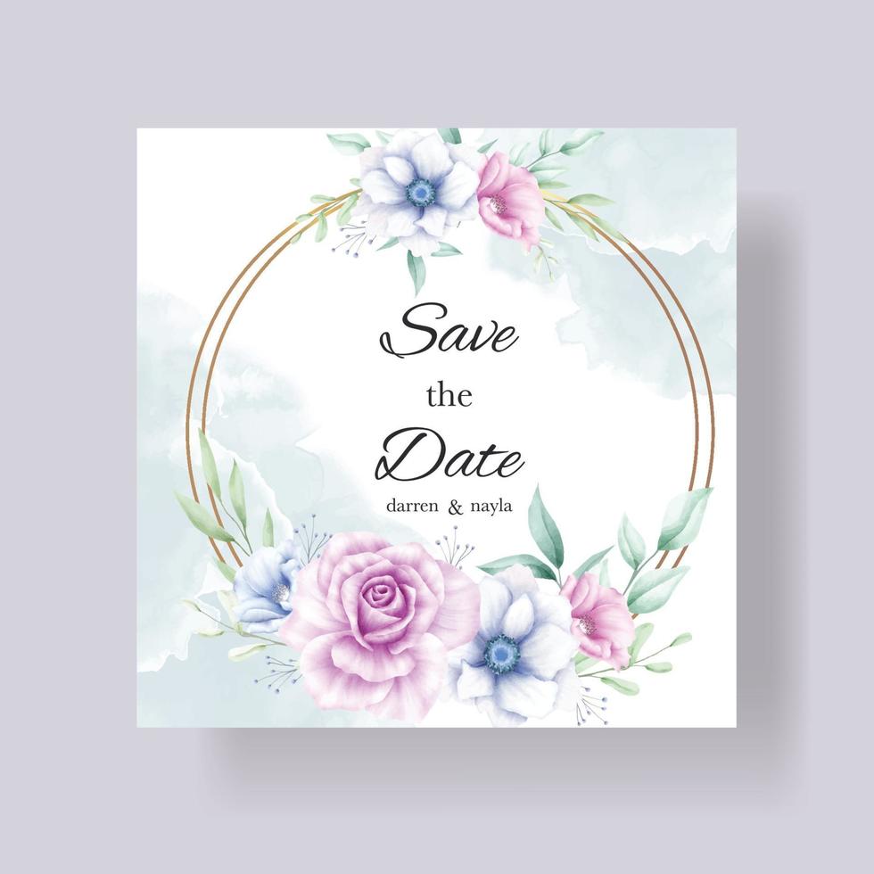 elegante y lujosa tarjeta de invitación de boda floral acuarela vector