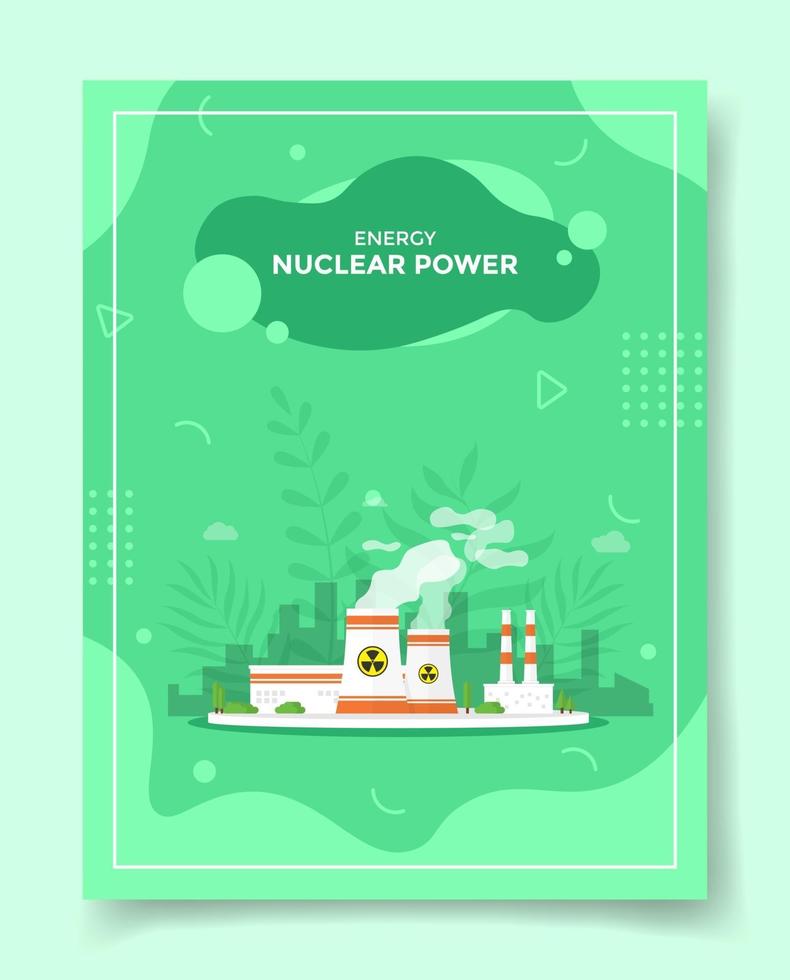 concepto de energía nuclear, torre de enfriamiento, generador, instalación de átomo vector