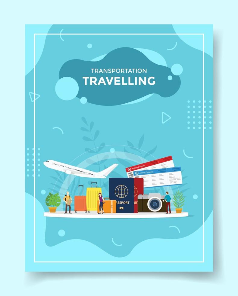 transportation traveling people around suitcase plane passport ticket vector