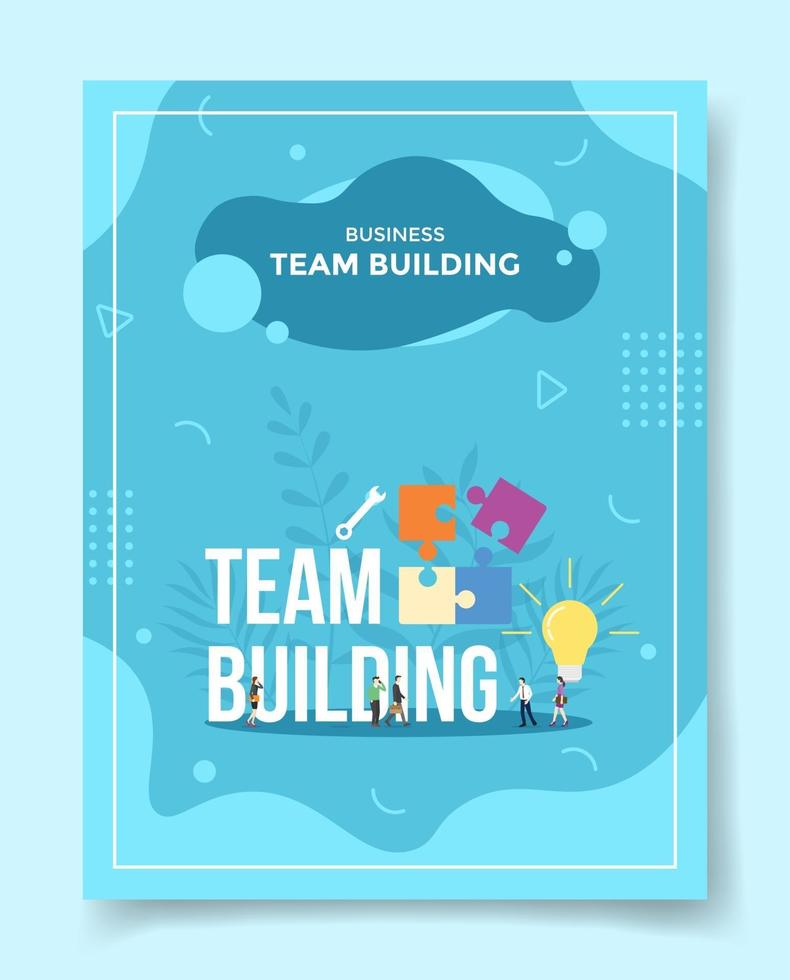 business team building people around word team building piece puzzle vector