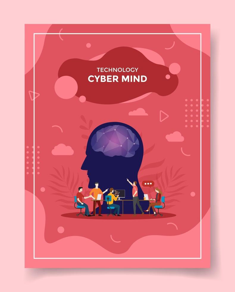 cyber mind concept people discuss meeting front head brain vector