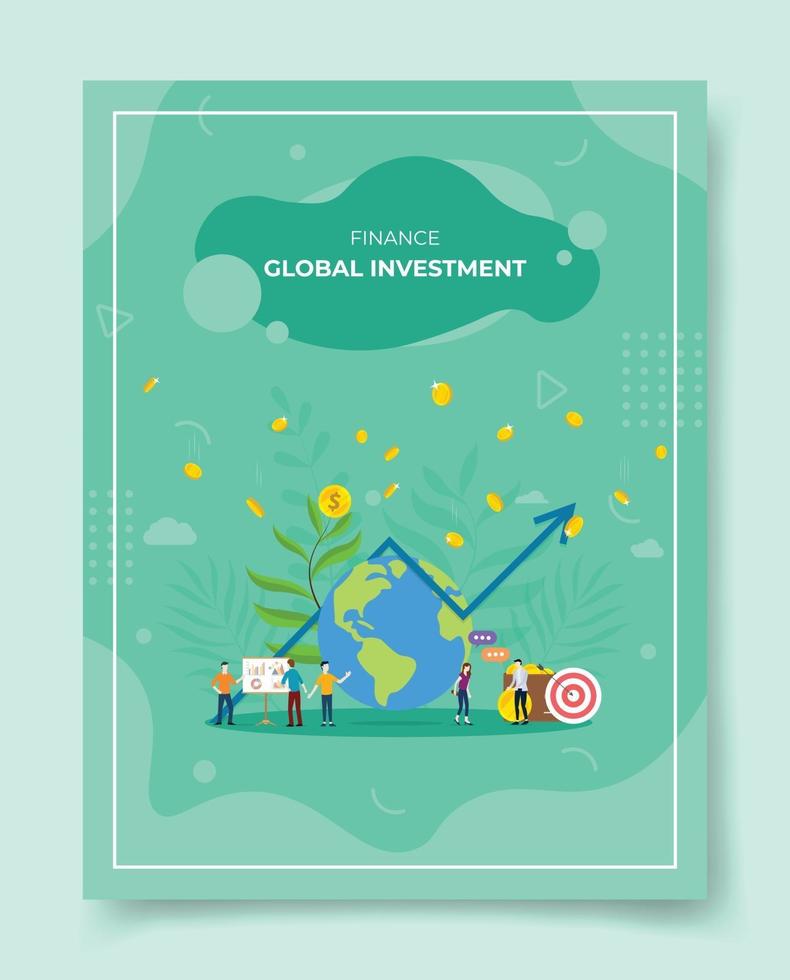 finance global investment concept people around earth globe leaf plant vector