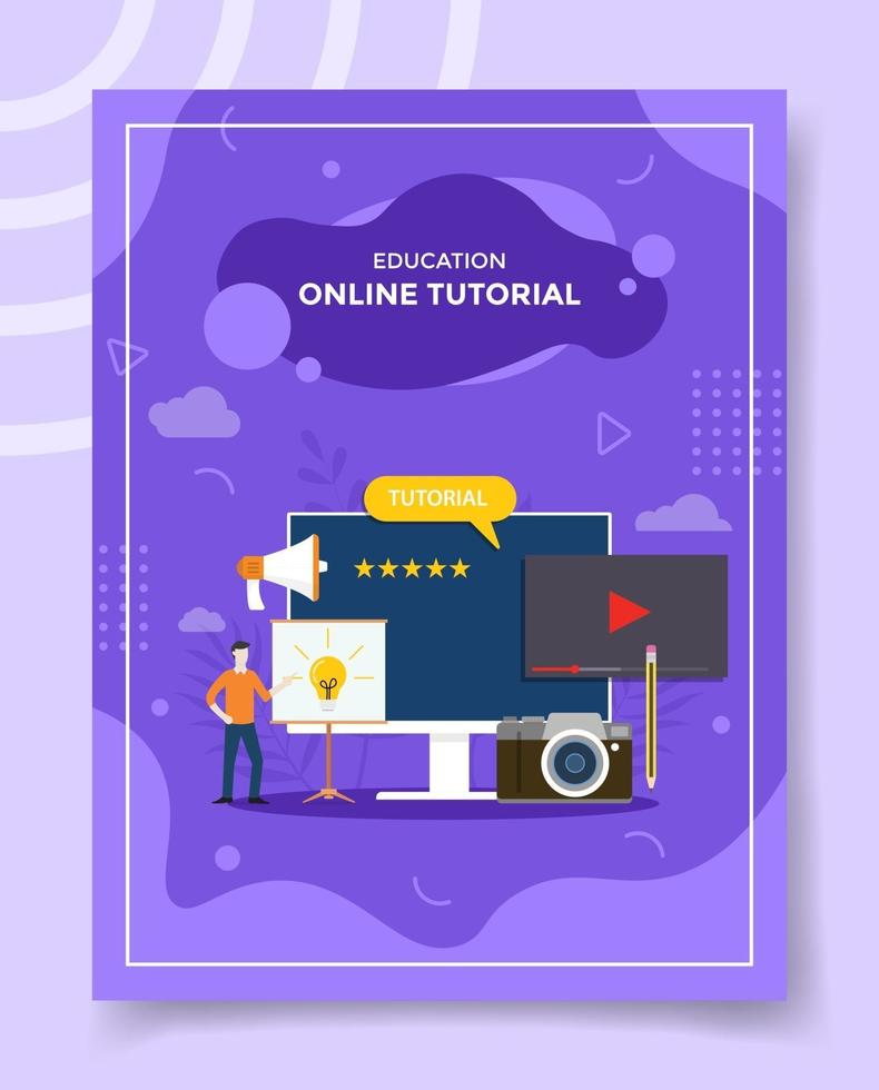 concepto tutorial en línea hombres tablero frontal pantalla monitor computadora vector