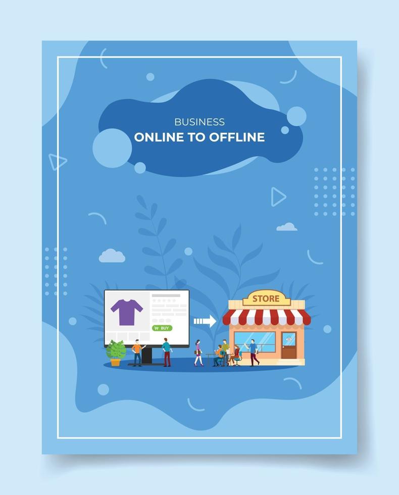 online to offline people around computer monitor cloth vector