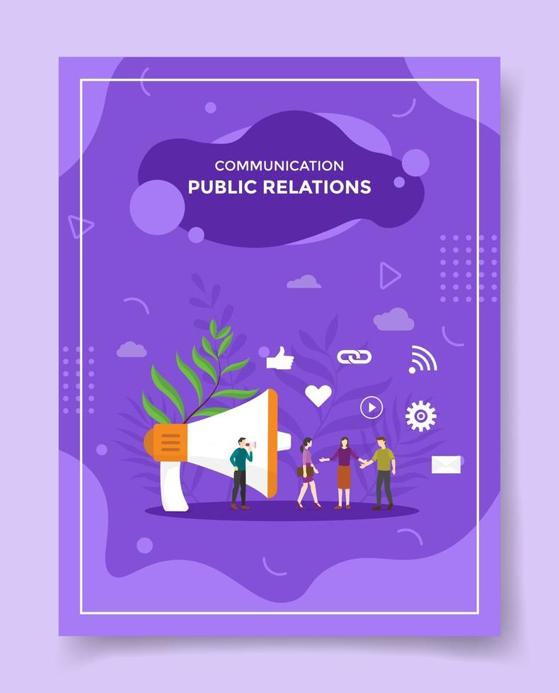 public relations people around megaphone speaker for template vector