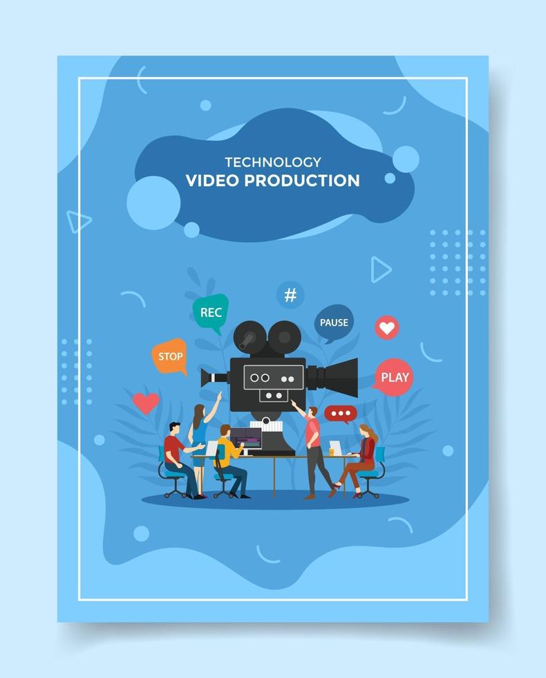 video production people working together editing video front camera vector