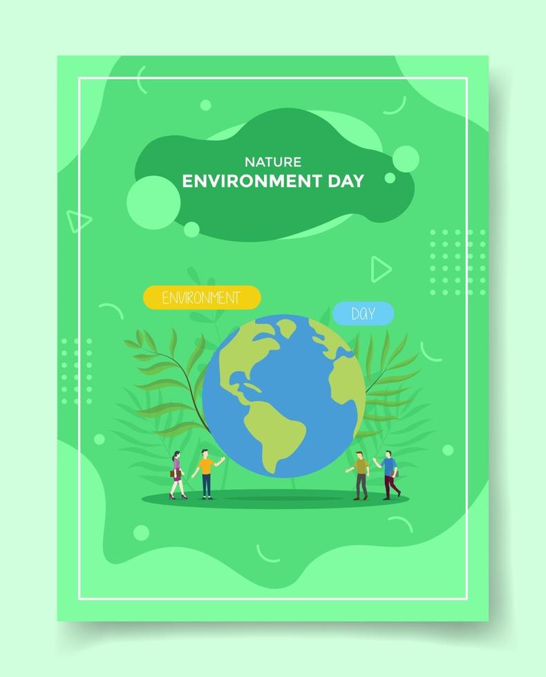 nature environment day concept people around earth leaf plant vector