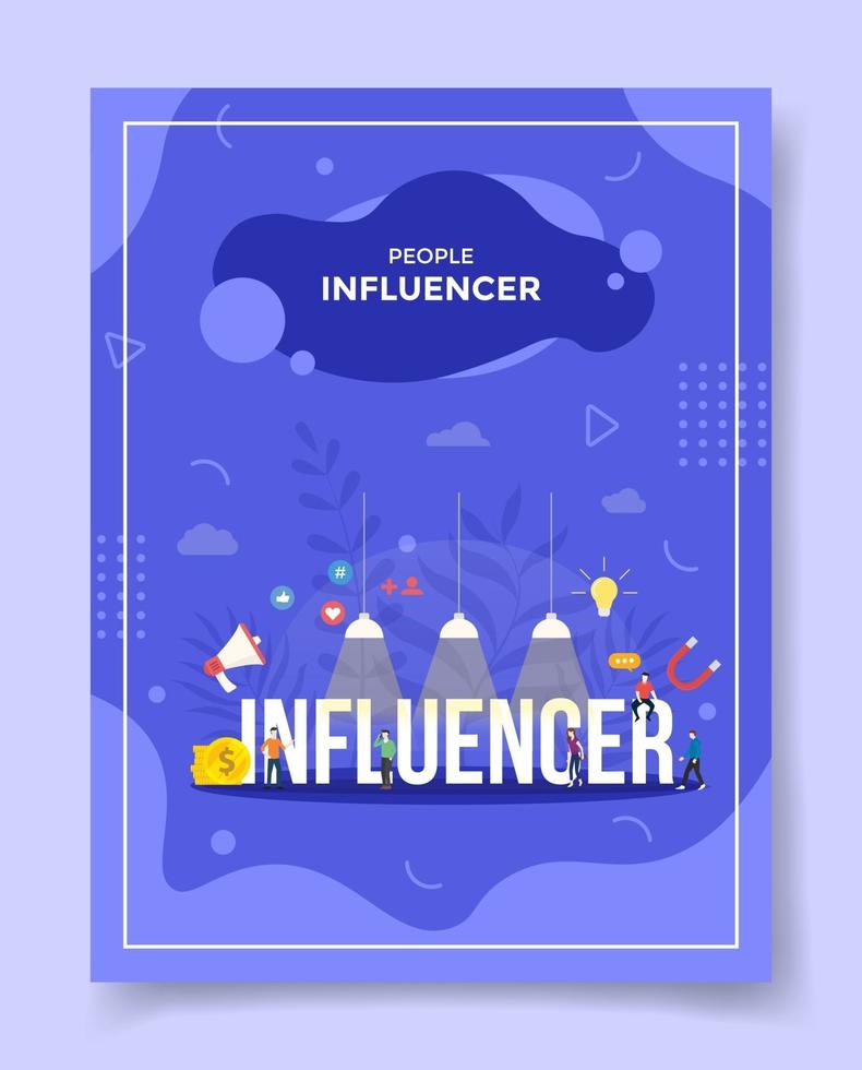 concepto de influencer personas alrededor de la palabra orador influyente foco de luz vector