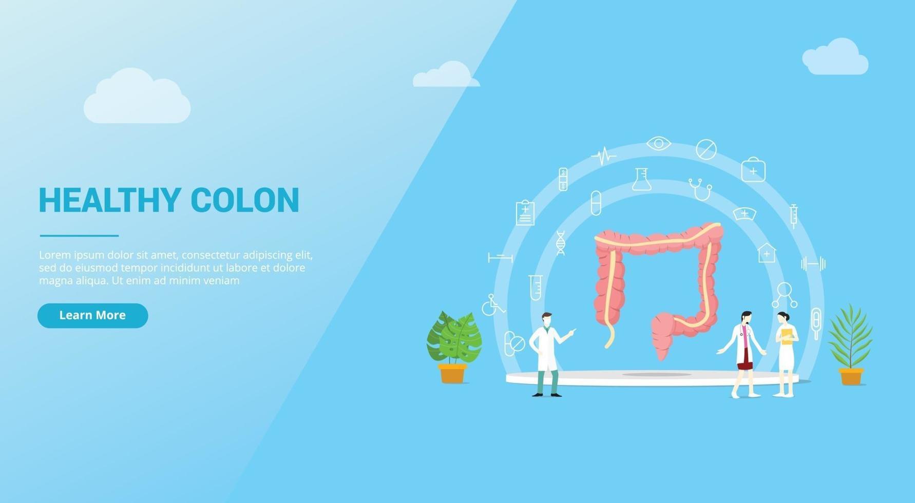 concepto de salud del colon humano para el diseño de banner de plantilla de sitio web vector