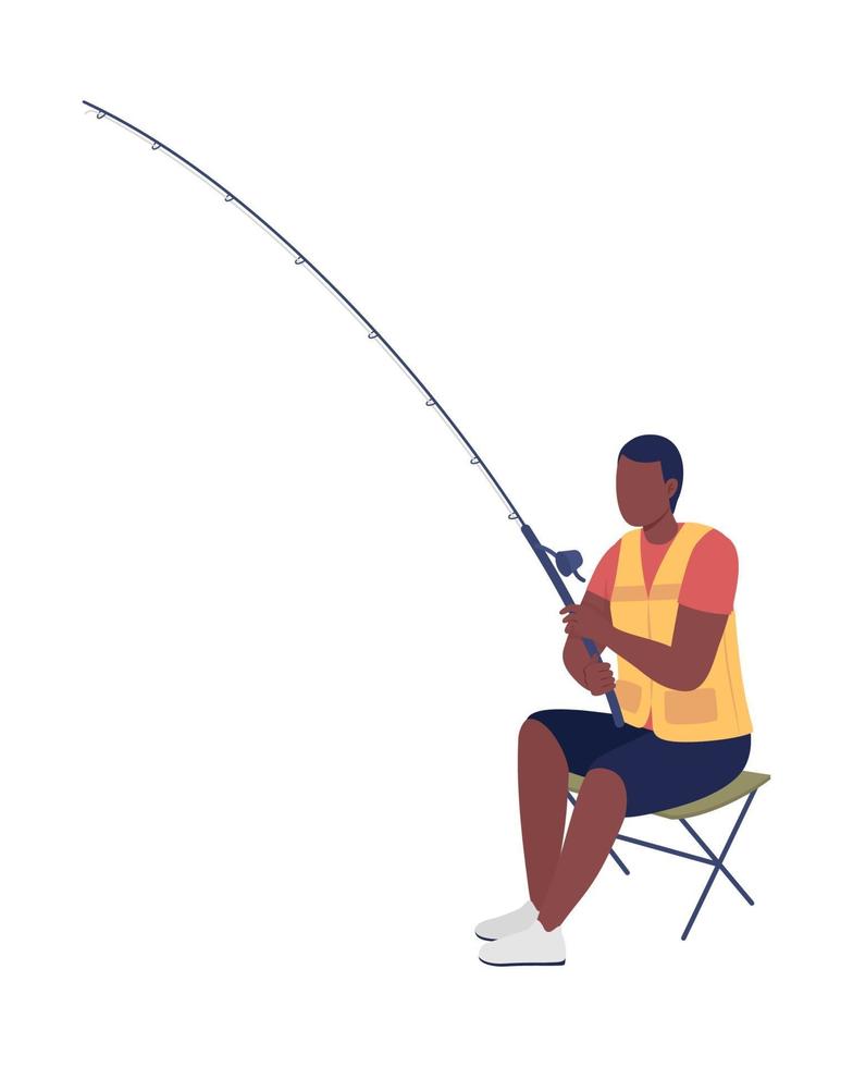 Professional angler in waterproof jacket flat color vector character
