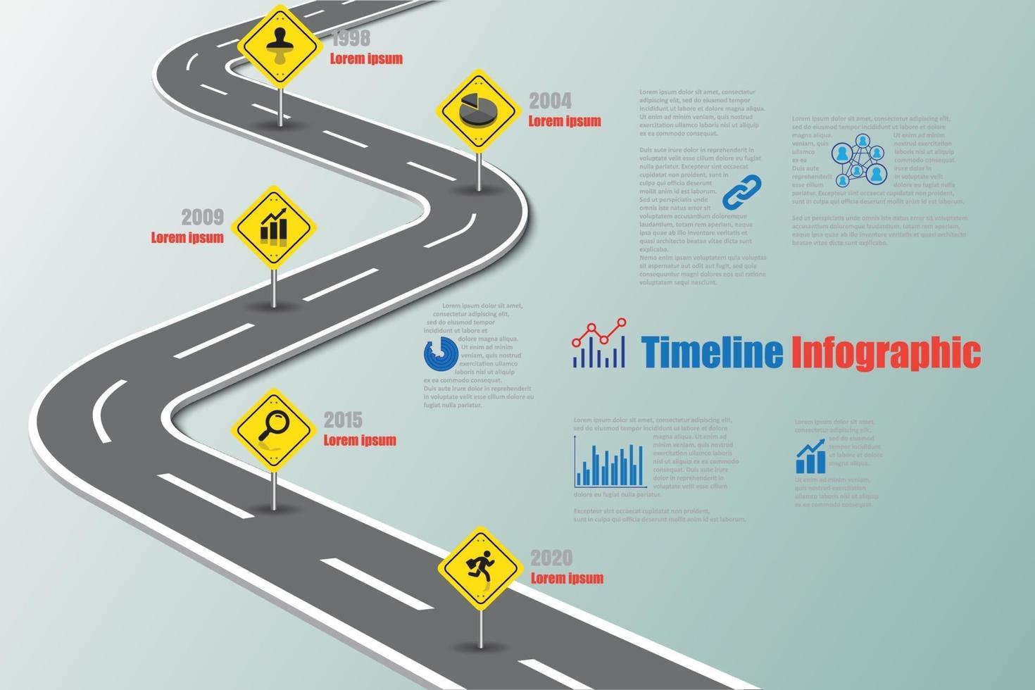 Business roadmap timeline infographic with road sign vector