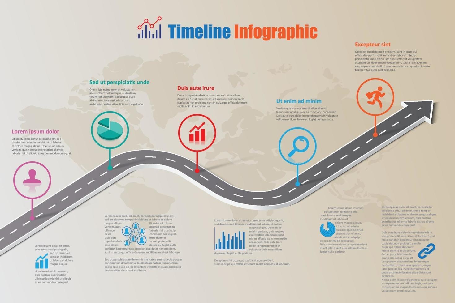 Infografía de línea de tiempo de hoja de ruta empresarial, ilustración vectorial vector